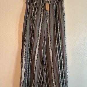 NATURAL LIFE Striped Wide Leg Pants - Gray and Black